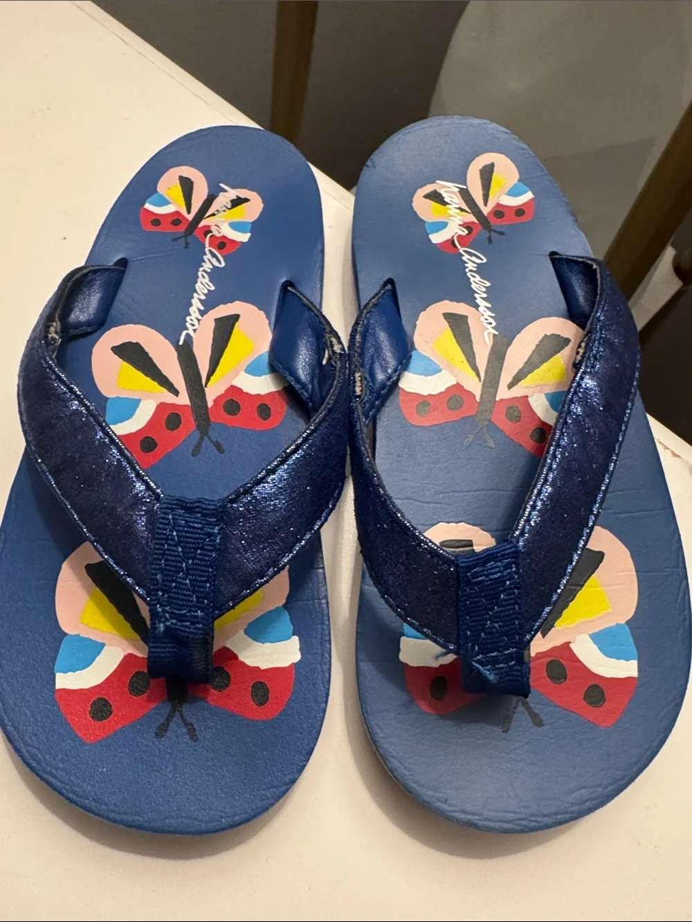 Hanna Andersson Navy Blue Butterfly Flip Flop Sandals